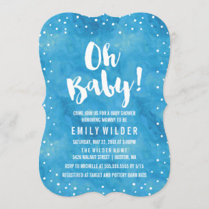 Invitación Oh Baby Blue Watercolor Baby Shower