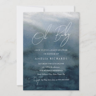 Invitación Oh Baby Blue Watercolor Baby Shower