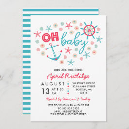 Invitación Oh Baby Blue y Red Nautical Baby Shower