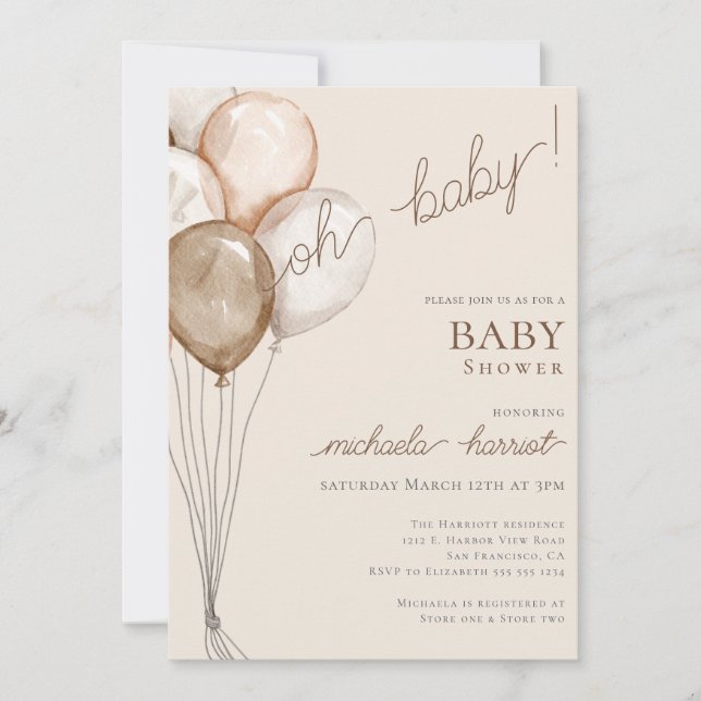 Invitación Oh Baby Boho Balloon Gender Neutral Baby Shower (Anverso)