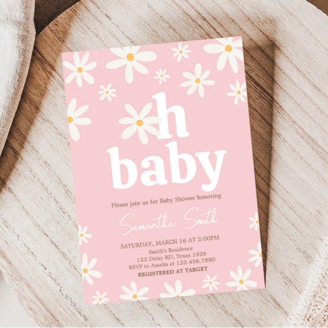 Invitación Oh Baby Boho Daisy Baby Shower (Retro Daisy Flowers Baby Shower Invitation)