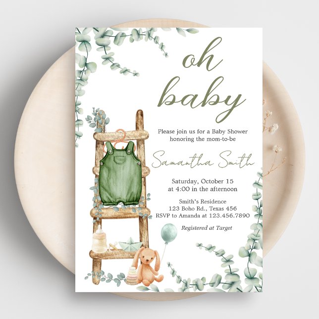 Invitación Oh Baby Boho Eucalyptus Baby Shower (Oh Baby Greenery Baby Shower Invitation)