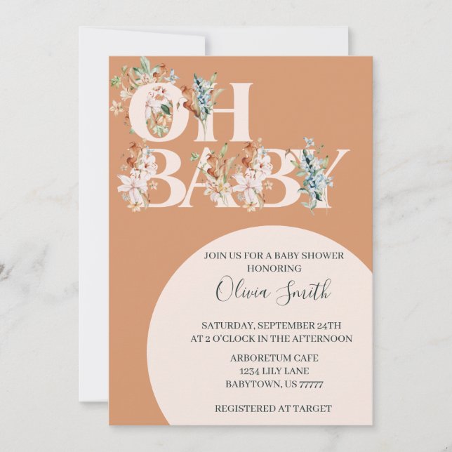 Invitación OH BABY Boho Floral Baby Shower (Anverso)