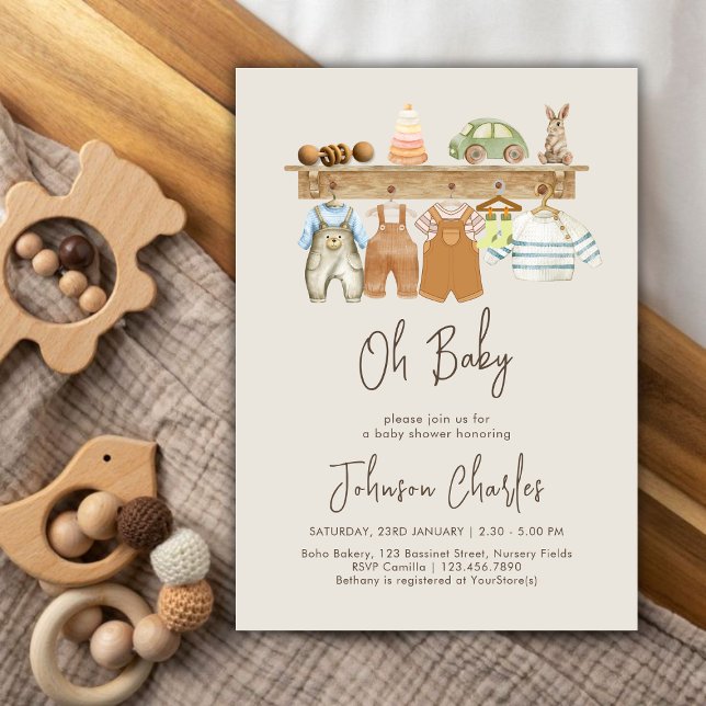 Invitación Oh Baby Boho Nursery Cute Neutral Baby Shower (Oh Baby Boho Nursery Cute Neutral Baby Shower Invitation)