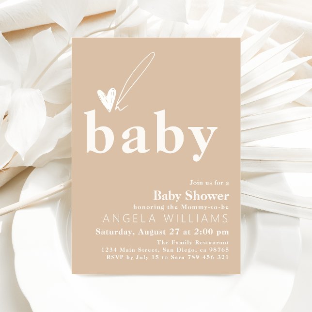 Invitación Oh Baby Boho Simple Heart Baby Shower (Subido por el creador)