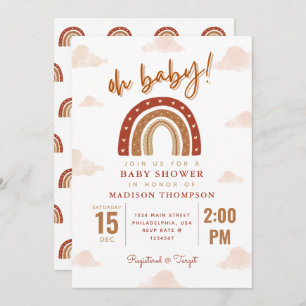 Invitación Oh Baby Boho Terracotta Rainbow Clouds Baby Shower