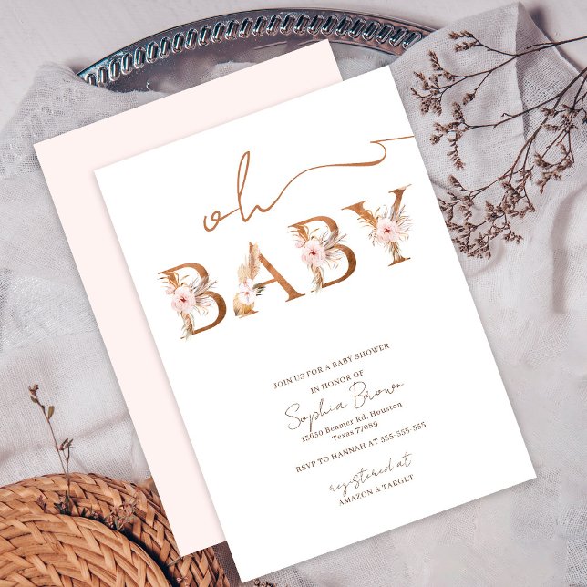 Invitación Oh Baby Boho Tropical Flowers Baby Shower (Subido por el creador)