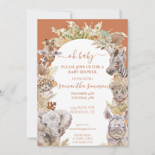 Invitación Oh Baby Boho Tropical Safari Animales de la Jungla