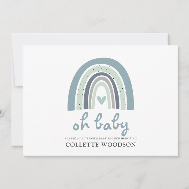 Invitación Oh Baby Boho Watercolor Rainbow Boy Baby Shower (Anverso)