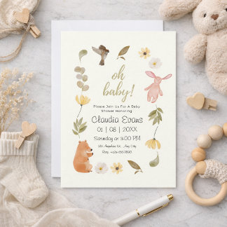 Invitación Oh Baby Boho Woodland Baby shower neutral de géner