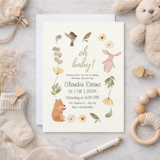 Invitación Oh Baby Boho Woodland Baby shower neutral de géner (Subido por el creador)