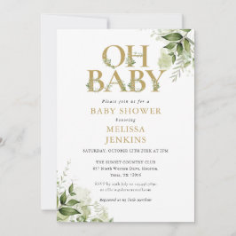 Invitación Oh Baby Botany Greenery Gold Baby Shower