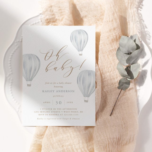 Invitación Oh Baby - Boy Baby Shower Hot Air Balloon (Subido por el creador)