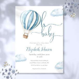 Invitación Oh Baby Boy Blue Air Balloon Baby Shower