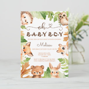 Invitación Oh Baby Boy Charming Woodland Baby Shower