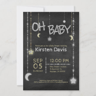 Invitación Oh Baby Boy Chica Chalkboard Moon Stars Baby Showe