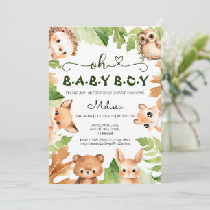 Invitación Oh Baby Boy Forest Animals Woodland Baby Shower
