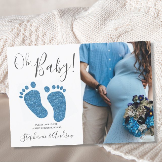 Invitación Oh Baby Boy Parejas Foto Baby Shower Azul (Subido por el creador)