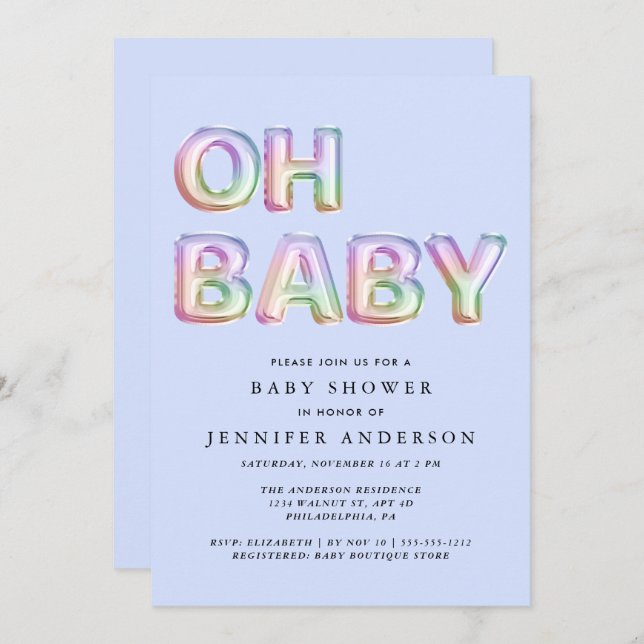 Invitación Oh Baby Boy Shower (Anverso / Reverso)