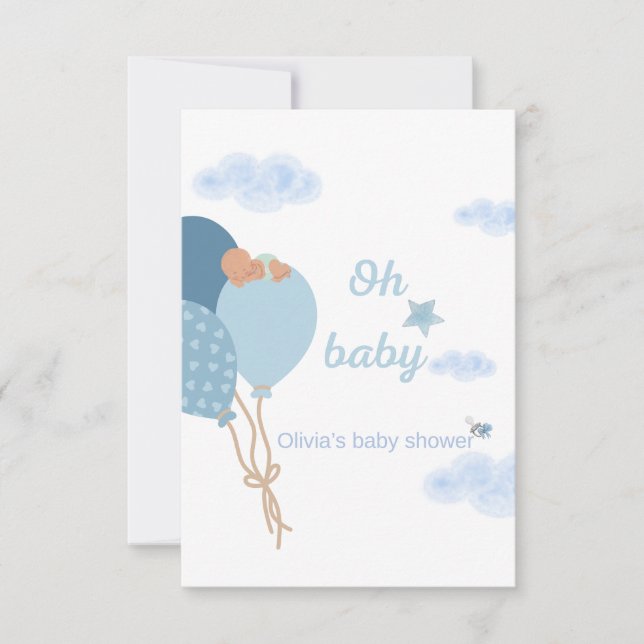 Invitación Oh Baby Boy Shower Invitation | Bebé dormido (Anverso)