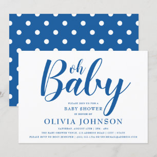 Invitación Oh Baby - Bright Blue Polka Dot Baby Shower