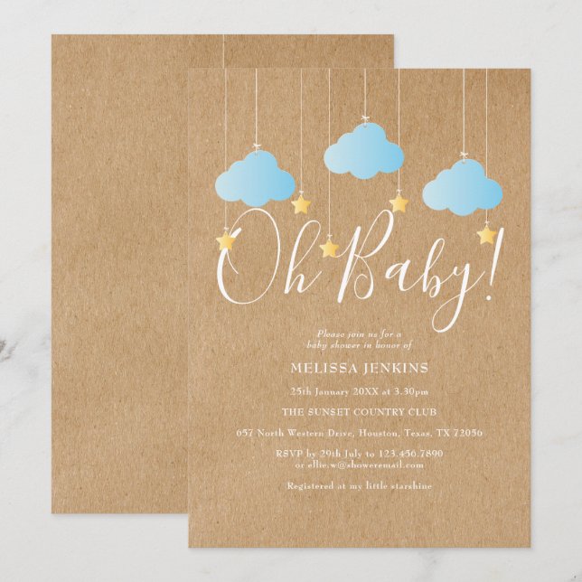 Invitación Oh Baby Brilla Brilla Baby Niño Shower / Sprinkle (Anverso / Reverso)