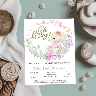 Invitación Oh Baby Butterflies Elephant Baby Shower