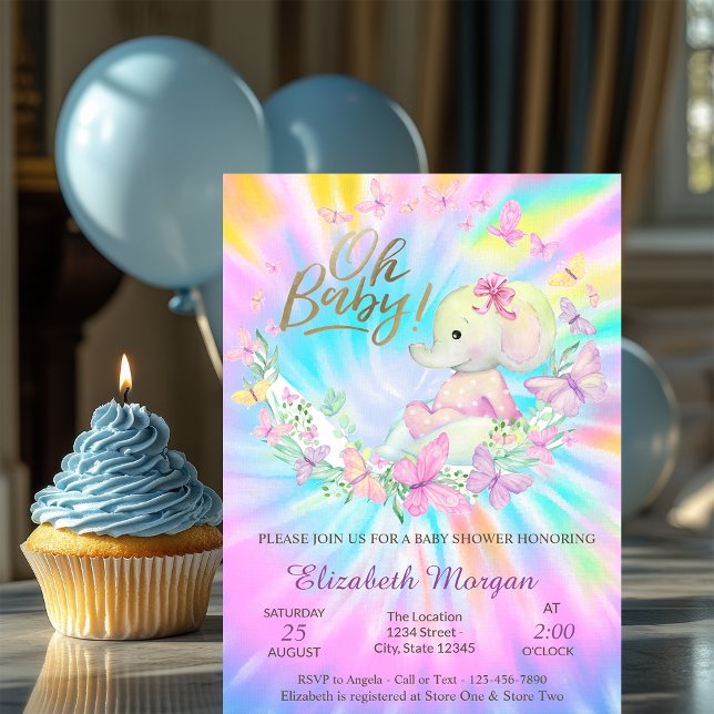 Invitación Oh Baby Butterflies Elephant Tie DyeBaby Shower    (Subido por el creador)