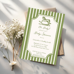 Invitación Oh baby caballo de balancín verde vintage baby sho