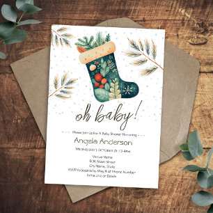 Invitación Oh Baby Calcetín de Navidad Fiesta de Bebé