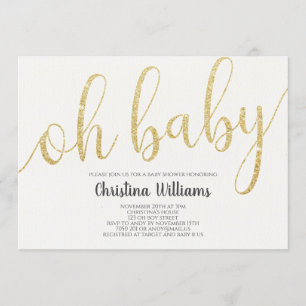 Invitación Oh Baby Calligraphy Gold Purpurina Chica Baby Show