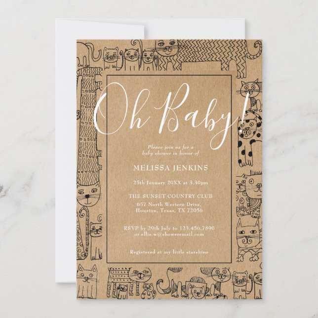 Invitación Oh Baby Cats Rústicos Baby Shower (Anverso)