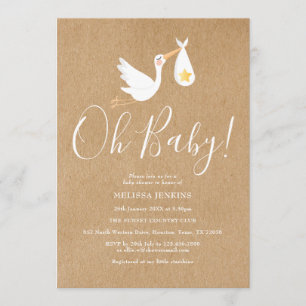 Invitación Oh Baby Cigüeña Baby Shower Rústica