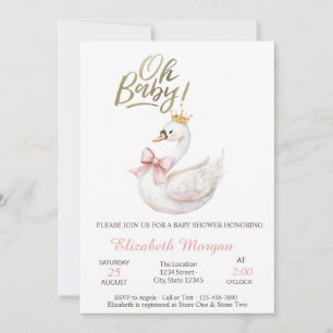 Invitación Oh Baby Cisne Elegante Corona de Flores con Lazo