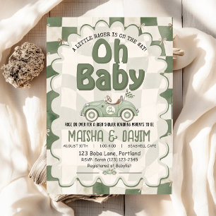 Invitación Oh Baby Coche de Carreras Revelación de Bebé Verde