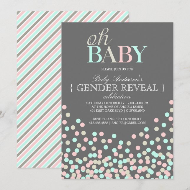 Invitación Oh Baby Confetti Fiesta de Revelación de Género |  (Anverso / Reverso)