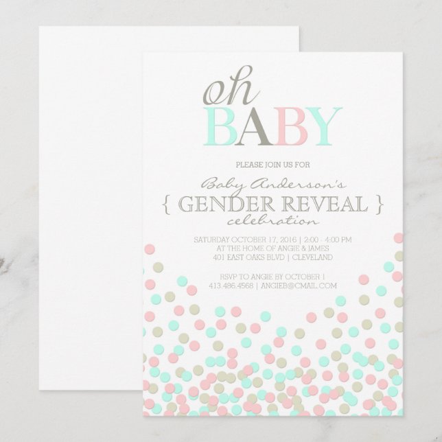 Invitación Oh Baby Confetti Fiesta de Revelación de Género |  (Anverso / Reverso)