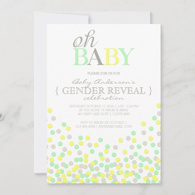 Invitación Oh Baby Confetti Fiesta de Revelación de Género |  (Anverso)