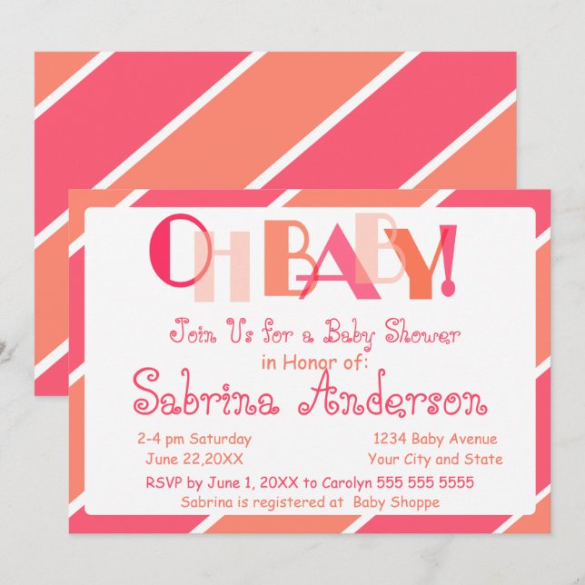 Invitación Oh Baby Coral Modern Whimsical Baby Shower (Anverso / Reverso)