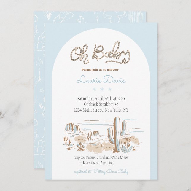 Invitación Oh Baby Cowboy Shower Invitation (Anverso / Reverso)