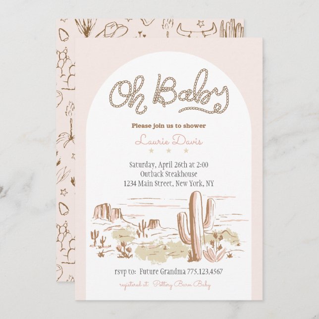 Invitación Oh Baby Cowgirl Shower Invitation (Anverso / Reverso)