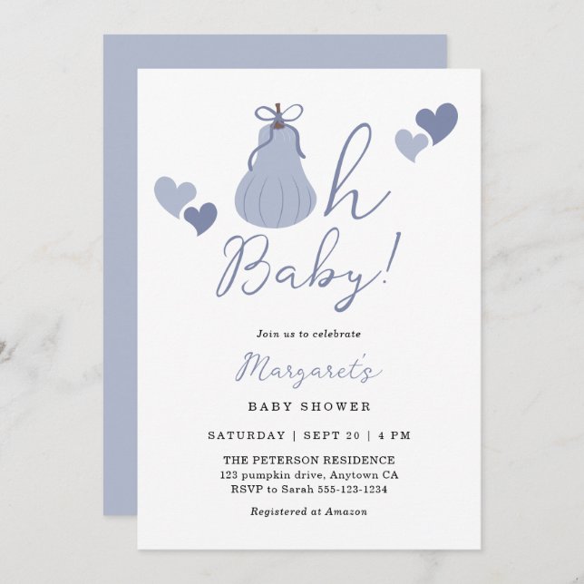Invitación Oh Baby Cumpkin Azul Bow Boy Baby Shower (Anverso / Reverso)