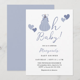 Invitación Oh Baby Cumpkin Azul Bow Boy Baby Shower