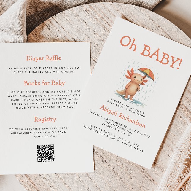 Invitación Oh Baby Cute Axolotl QR Code Baby Shower (Subido por el creador)