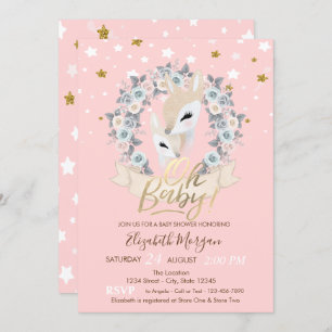 Invitación Oh Baby Cute Baby Deer Gold Stars Baby Shower