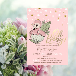 Invitación Oh Baby Cute Baby Pink Flamingo Stars Baby Shower