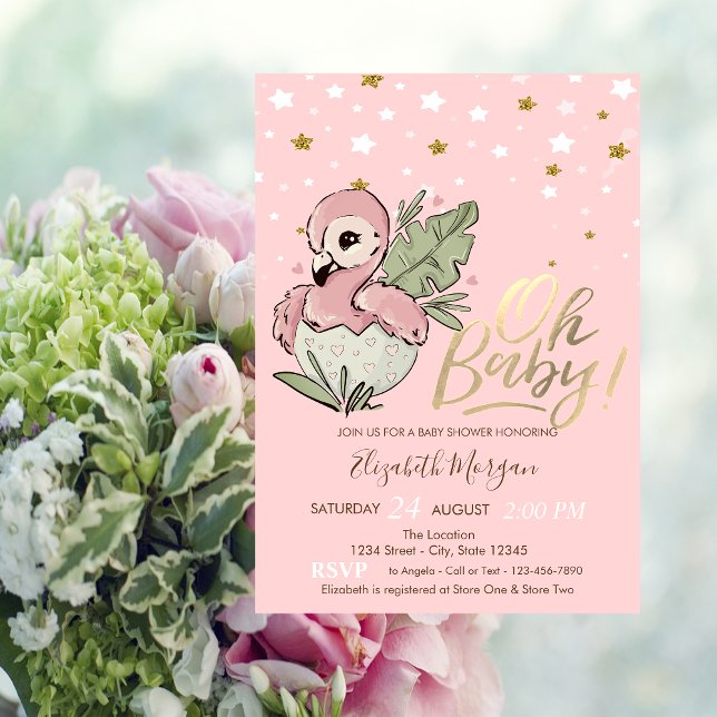 Invitación Oh Baby Cute Baby Pink Flamingo Stars Baby Shower (Subido por el creador)