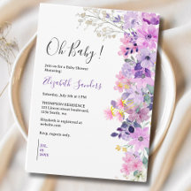 Oh Baby, Cute Baby Shower Purple Spring Flowers
