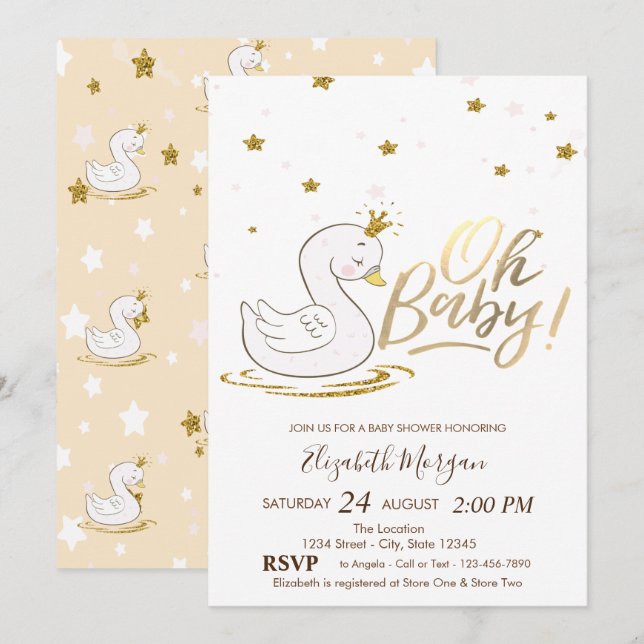 Invitación Oh Baby Cute Baby Stars Baby Shower (Anverso / Reverso)