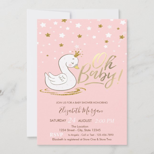 Invitación Oh Baby Cute Baby Swan Crown Stars Baby Shower (Anverso)
